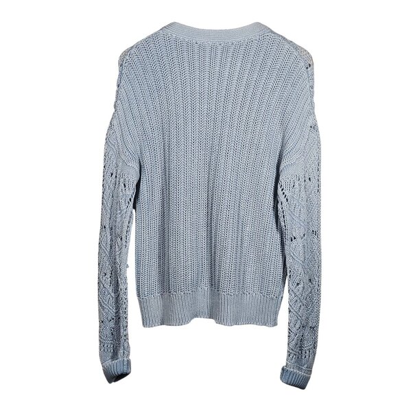 Sundance Women Chunky Knit Cardigan Blue M Crochet Boho Cottagecore Quiet Luxury - Picture 3 of 11